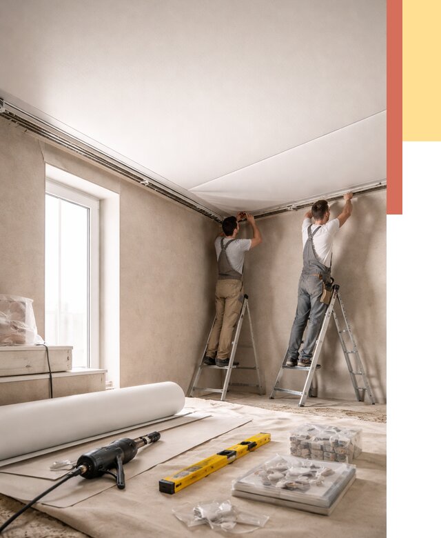 Монтаж натяжного потолка в спальне в Лесозаводске от 3928 руб. под ключ | ОТДЕЛОЧНИК-Лсз