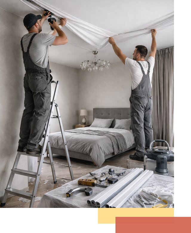 Монтаж натяжного потолка в спальне в Лесозаводске