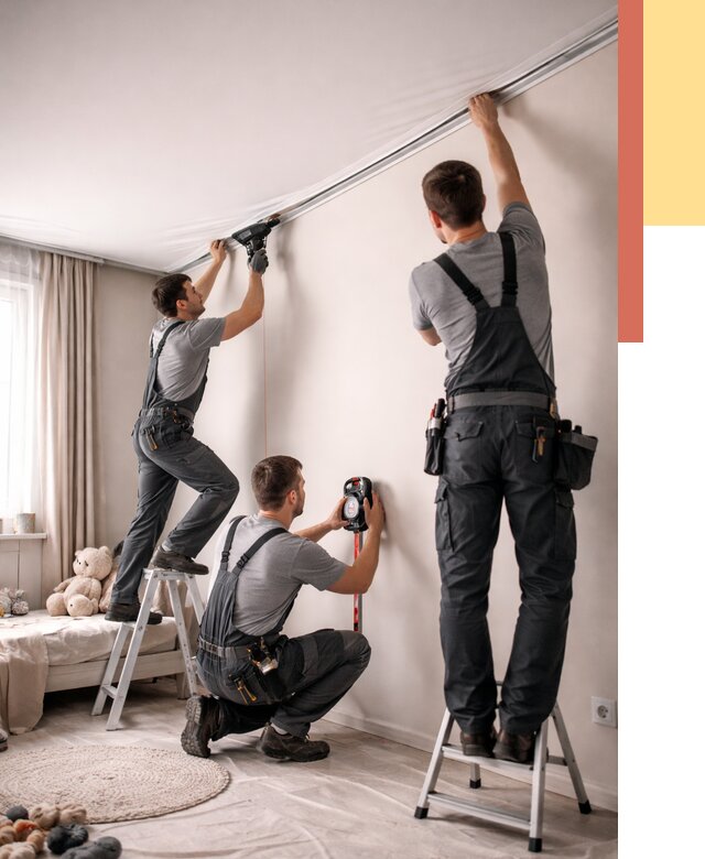 Монтаж натяжного потолка в детской в Лесозаводске от 3618 руб. — быстро и недорого | ОТДЕЛОЧНИК-Лсз