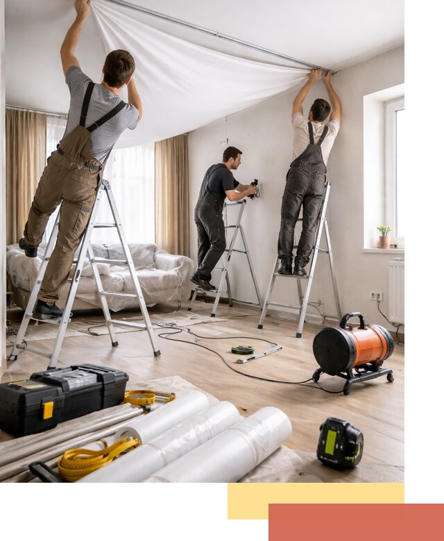 Монтаж натяжного потолка в гостиной в Лесозаводске