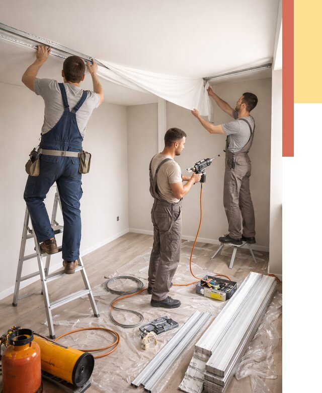 Монтаж натяжного потолка в студии в Лесозаводске от 5686 руб. — быстро и недорого | ОТДЕЛОЧНИК-Лсз