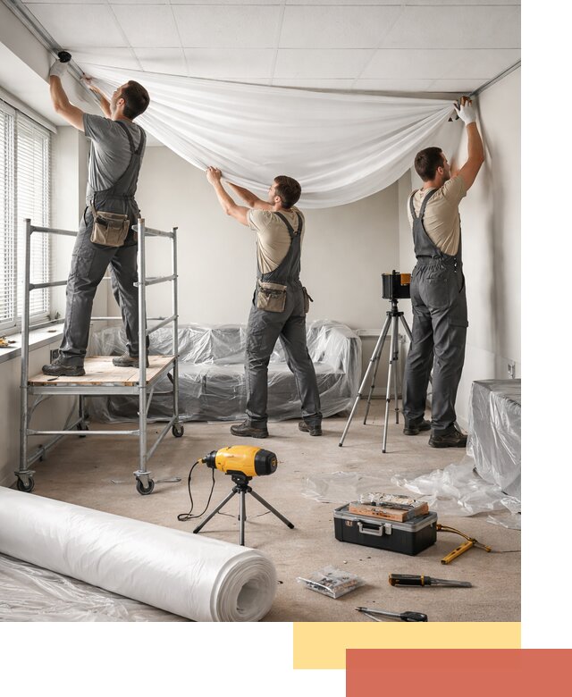 Монтаж натяжного потолка в офисе в Лесозаводске