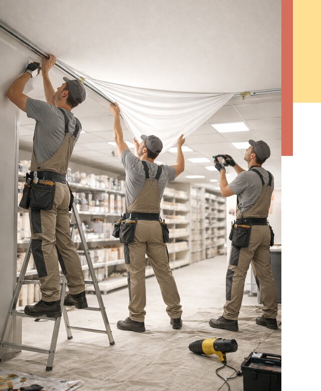 Монтаж натяжного потолка в магазине в Лесозаводске от 4652 руб. быстро и недорого | ОТДЕЛОЧНИК-Лсз