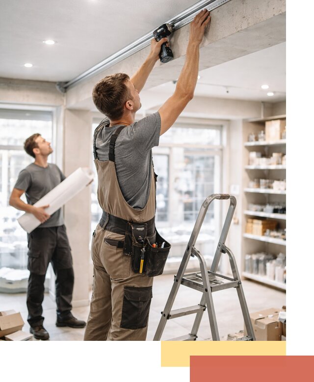 Монтаж натяжных потолков в магазине в Лесозаводске