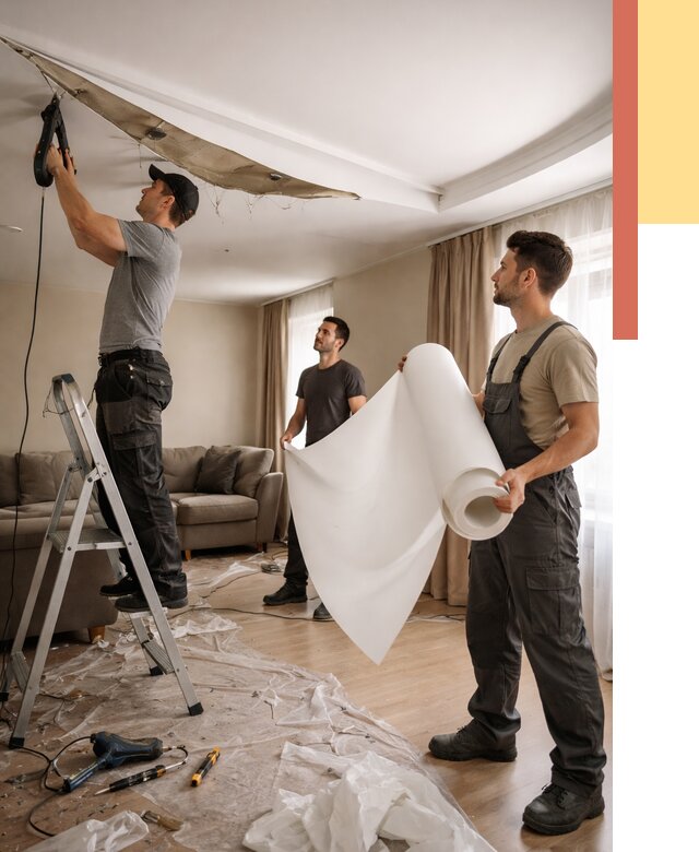 Замена полотна натяжного потолка в Лесозаводске от 9821 руб. быстро и недорого | ОТДЕЛОЧНИК-Лсз