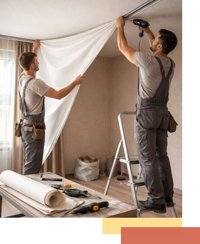 Замена полотна натяжного потолка в Лесозаводске быстро и качественно