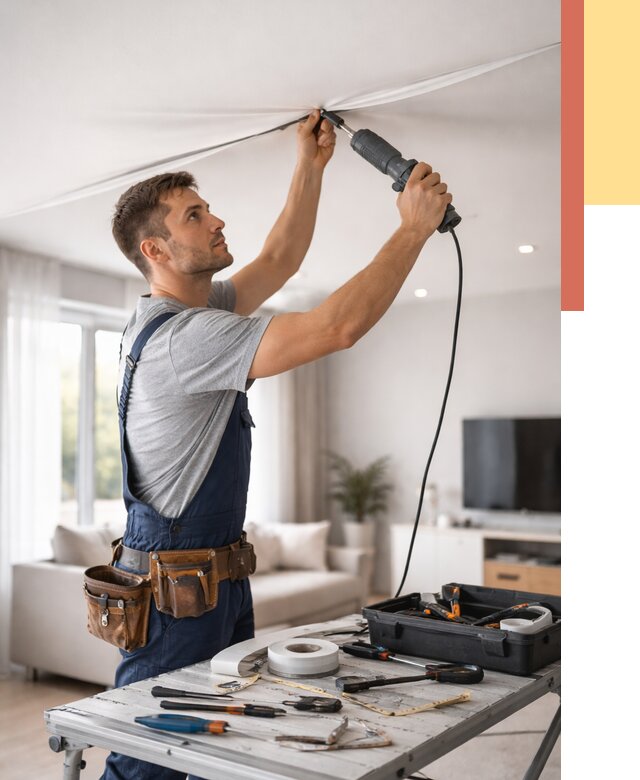 Ремонт натяжных потолков в Лесозаводске от 9821 руб. под ключ — ОТДЕЛОЧНИК-Лсз