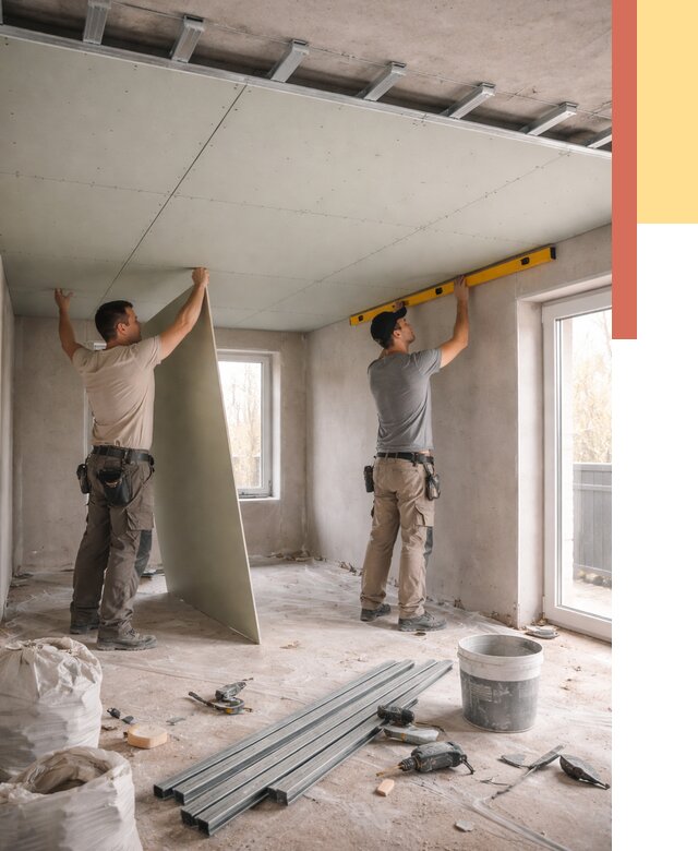 Одноуровневый потолок из гипсокартона в Лесозаводске от 775 руб. — монтаж под ключ | ОТДЕЛОЧНИК-Лсз