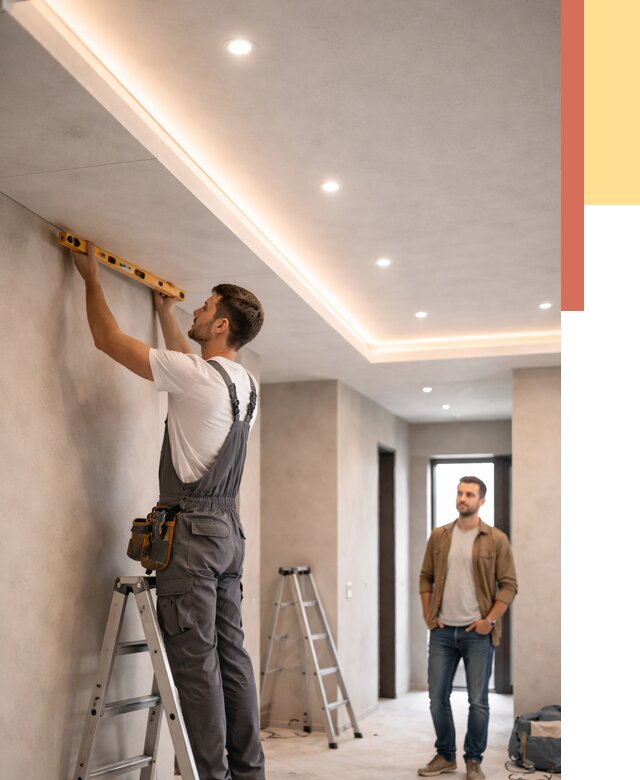 Потолок из гипсокартона с подсветкой в Лесозаводске от 775 руб./м2 под ключ | ОТДЕЛОЧНИК-Лсз