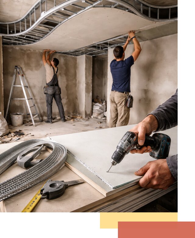 Криволинейный потолок из гипсокартона в Лесозаводске — монтаж и отделка