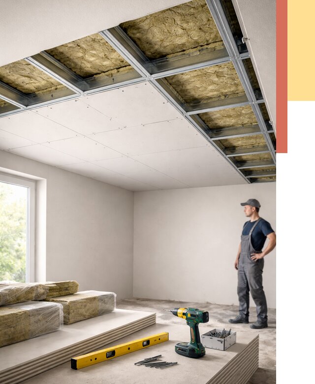 Звукоизоляция потолка ГКЛ в Лесозаводске от 982 руб. — монтаж под ключ | ОТДЕЛОЧНИК-Лсз