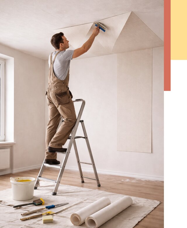 Поклейка обоев на потолок в Лесозаводске от 4652 руб. быстро и недорого | ОТДЕЛОЧНИК-Лсз