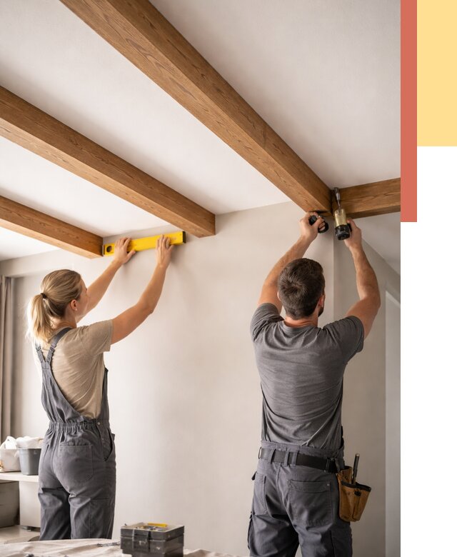 Монтаж декоративных балок на потолок в Лесозаводске от 4342 руб. — ОТДЕЛОЧНИК-Лсз